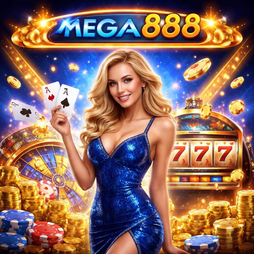 MEGA888 casino lobby presenting live casino rooms card games and premium slot titles
